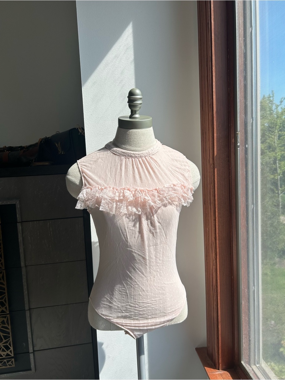 Sleeveless Pink Ruffle Yoke Women's Top